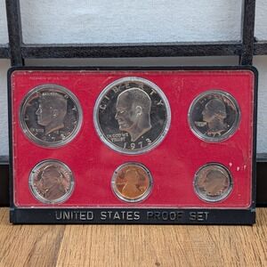 1973 US Mint Proof Set 6 Coins Eisenhower Dollar Kennedy Half Original Red Case